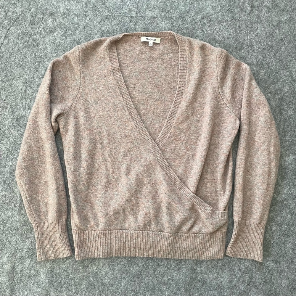 Madewell Wrap Sweater Womens M Dusty Rose Pink Gray Merino‎ Alpaca Wool Blend
